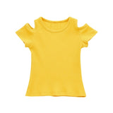 Infant Baby Girls Solid Color T-Shirt Summer Off Shoulder Short Sleeved Fashion Toddler Kids Soft Tops Clothes 6-24 Month A20