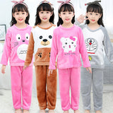 Kids Flannel Pajamas winter christmas pyjamas for children thick warm Long Sleeve Cute Sleepwear Set Girls Boys Casual home suit