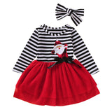 2019 new Toddler Baby Girls Christmas Santa Striped Print Tulle Dress+Headband Outfits christmas baby dress