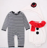 Baby Christmas Cosplay Snowman Ropmer Infant Baby Christmas Flannel Romper+Vest+Hat Sets Baby Boy Girl New Year Outfirts 6-18M
