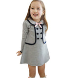 Autumn Winter Baby Girls Clothing Long-Sleeved Fake 2 Piece Dress Fashion Dress With Bowknot Kids Dresses Children Clothing