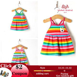 2018 Summer Hot Sale New Baby Girls Colorful multicolored rainbow rabbit applique dress Children's  Baby casual dress 1-6Y
