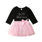 Fashion Newborn Baby Girls Princess Dress Long Sleeve Pink Black Letter Tutu A line Autumn Party Formal Dresses 0-18M