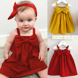 Cute Baby Girls Summer Sundress Bowknot Short Mini Vest Dress Toddler Kids Cotton Casual Dresses Sleeveless Outfit Red&Yellow