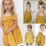 Cute Baby Girls Summer Sundress Bowknot Short Mini Vest Dress Toddler Kids Cotton Casual Dresses Sleeveless Outfit Red&Yellow