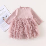 Baby Dresses For Girls Autumn Winter Long Sleeved Knit princess dress Lotus Leaf Collar Pocket Doll Dress Girls Baby Clothing