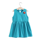 Pure Cotton Flower Solid Girls Dress Classic round neckline Children Summer Fashion Dress Princess Dress
