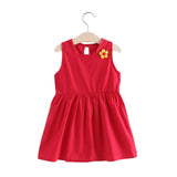Pure Cotton Flower Solid Girls Dress Classic round neckline Children Summer Fashion Dress Princess Dress