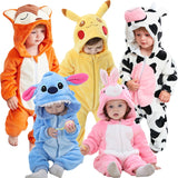 Baby Cartoon Romper Newborn Hooded Inflant Clothing Boy Girl Pajamas Animal Onesie Jumpsuit Pikachu Costume Flannel Baby Rompers