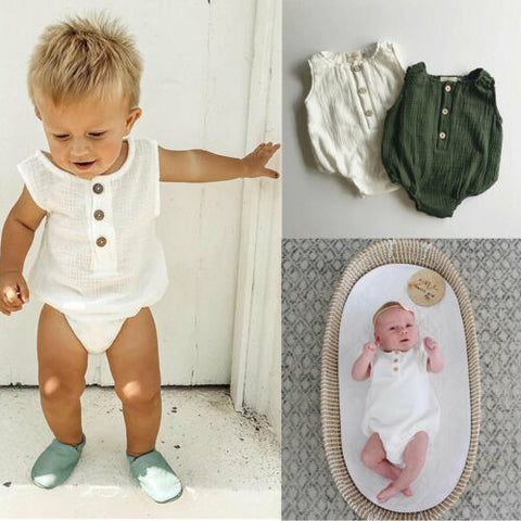 0-24M Newborn Cotton Linen Romper Baby Boy Girl Sleeveless Solid Romper Infant Toddler Outfit Sunsuit Clothes