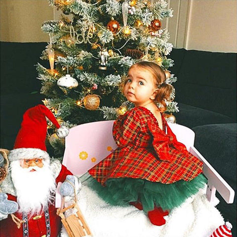 2pcs/set Plaid Christmas Dress For Girl Princess Kid Baby Girl Tulle Tutu Dresses Xmas New Year Red Party Dresses Girls Clothing