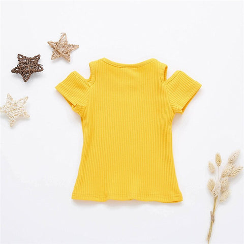 Infant Baby Girls Solid Color T-Shirt Summer Off Shoulder Short Sleeved Fashion Toddler Kids Soft Tops Clothes 6-24 Month A20
