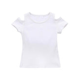 Infant Baby Girls Solid Color T-Shirt Summer Off Shoulder Short Sleeved Fashion Toddler Kids Soft Tops Clothes 6-24 Month A20
