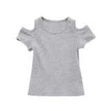 Infant Baby Girls Solid Color T-Shirt Summer Off Shoulder Short Sleeved Fashion Toddler Kids Soft Tops Clothes 6-24 Month A20
