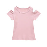 Infant Baby Girls Solid Color T-Shirt Summer Off Shoulder Short Sleeved Fashion Toddler Kids Soft Tops Clothes 6-24 Month A20
