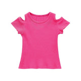 Infant Baby Girls Solid Color T-Shirt Summer Off Shoulder Short Sleeved Fashion Toddler Kids Soft Tops Clothes 6-24 Month A20