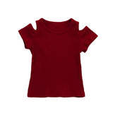 Infant Baby Girls Solid Color T-Shirt Summer Off Shoulder Short Sleeved Fashion Toddler Kids Soft Tops Clothes 6-24 Month A20