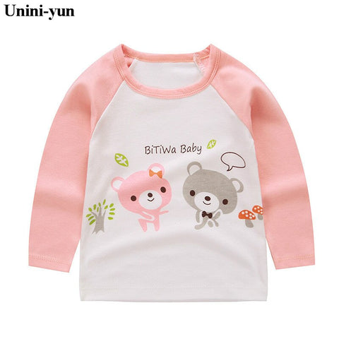 Brand Unini-yun Baby Girls Autumn and Spring T Shirt Girl Cute Cotton T-Shirt Kids Letter Bear print Tee Tops 2018 New Arrival