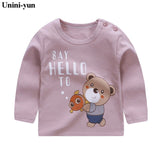Brand Unini-yun Baby Girls Autumn and Spring T Shirt Girl Cute Cotton T-Shirt Kids Letter Bear print Tee Tops 2018 New Arrival
