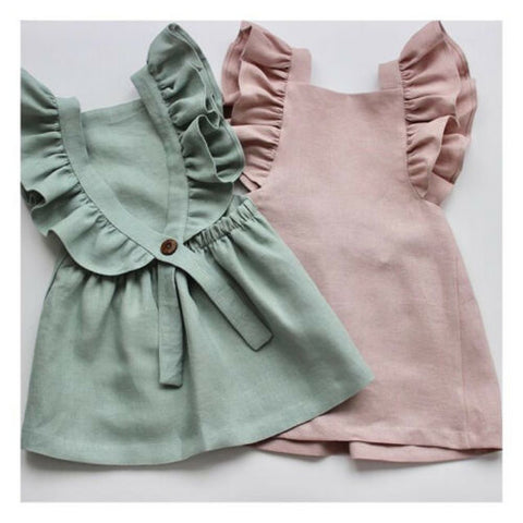 Summer Casual Cute Infant Kids Baby Girl Summer Solid Color Ruffle Princess Party Dress Clothes