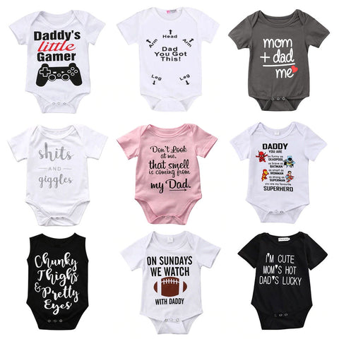 Newborn Toddler Baby Boys Girls Rompers Funny  Letter Cartoon Jumpsuit For Infant Boys Girls Short Sleeve Clothing