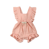 Newborn Baby Girls Ruche Plain Colour Terugkruisen Romper Jumpsuit Outfits Sunsuit Baby Clothing
