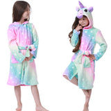 Cute Baby Bathrobes for Girls Pajamas Kids Rainbow Unicorn Pattern Hooded Beach Towel Boys Bath Robe Sleepwear Children Clothing