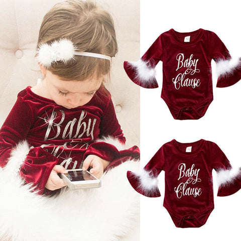 Christmas Baby Girls Fur Rompers Jumpsuit Outfits Girl Clothes Letter Print Rompers