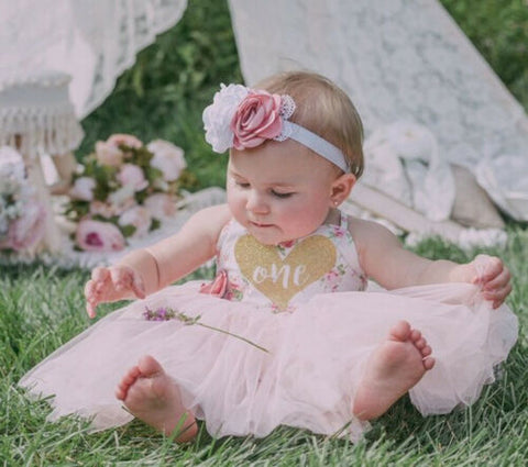 One Birthday Kids Baby Girl Floral Dress Princess Party Tutu Tulle Lace Dresses