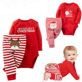 2 PCS Fashion Baby Christmas Costume Newborn Girls Stripes Long Sleeve  Baby Rompers Jumpsuit  Outfit Casual Clothes