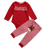 2 PCS Fashion Baby Christmas Costume Newborn Girls Stripes Long Sleeve  Baby Rompers Jumpsuit  Outfit Casual Clothes