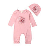 2PCS Newborn Baby Girl 0-18M Clothes 3D Flower Romper Jumpsuit Hat Outfit Set