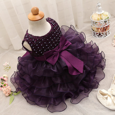 Cute Girl Infant Party Dress For 1 Year Baby Girl Birthday Frock Toddler Girl Christening Gown Baby Purple Dresses For Baptism