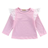 Lace Flying Sleeves Newborn Kids Girls Cotton Long Sleeves T-Shirts Blouse Infant Toddler Baby Clothes Tops