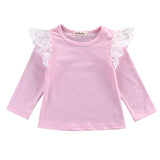 Lace Flying Sleeves Newborn Kids Girls Cotton Long Sleeves T-Shirts Blouse Infant Toddler Baby Clothes Tops