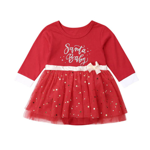 New 2019 Christmas Newborn Baby Girls Princess Clothes Xmas Santa Romper Long Sleeve Jumpsuit Sequins Star Tulle Skirt