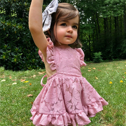 Baby Girl Summer Dresses Ruffles Girls Tutu Dress Backless Baby Girls Lace Dress Cute Princess