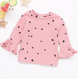 Lotus Leaf Sleeve Baby T T-shirt Autumn Girl Clothes Sleeve Pink Colors White Baby Dots Tops Shirts Cotton Long Yellow