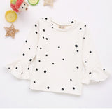 Lotus Leaf Sleeve Baby T T-shirt Autumn Girl Clothes Sleeve Pink Colors White Baby Dots Tops Shirts Cotton Long Yellow