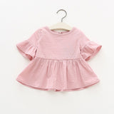 Lotus Leaf Sleeve Baby T T-shirt Autumn Girl Clothes Sleeve Pink Colors White Baby Dots Tops Shirts Cotton Long Yellow