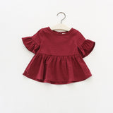 Lotus Leaf Sleeve Baby T T-shirt Autumn Girl Clothes Sleeve Pink Colors White Baby Dots Tops Shirts Cotton Long Yellow