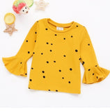 Lotus Leaf Sleeve Baby T T-shirt Autumn Girl Clothes Sleeve Pink Colors White Baby Dots Tops Shirts Cotton Long Yellow