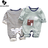 Newborn Baby Boys Girls Rompers Spring Summer Long Sleeve Cute Striped Cartoon Print Jumpsuit Toddler Playsuit Infant Clothing