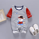 Newborn Baby Boys Girls Rompers Spring Summer Long Sleeve Cute Striped Cartoon Print Jumpsuit Toddler Playsuit Infant Clothing