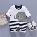 Newborn Baby Boys Girls Rompers Spring Summer Long Sleeve Cute Striped Cartoon Print Jumpsuit Toddler Playsuit Infant Clothing