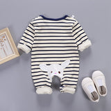 Newborn Baby Boys Girls Rompers Spring Summer Long Sleeve Cute Striped Cartoon Print Jumpsuit Toddler Playsuit Infant Clothing