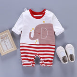 Newborn Baby Boys Girls Rompers Spring Summer Long Sleeve Cute Striped Cartoon Print Jumpsuit Toddler Playsuit Infant Clothing