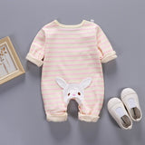 Newborn Baby Boys Girls Rompers Spring Summer Long Sleeve Cute Striped Cartoon Print Jumpsuit Toddler Playsuit Infant Clothing