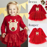 MUQGEW Christmas Dress Infant Baby Girls Dress Clothes Long Sleeve Winter Clothes Deer Bodysuit Dress Tulle Romper Wy6