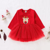 MUQGEW Christmas Dress Infant Baby Girls Dress Clothes Long Sleeve Winter Clothes Deer Bodysuit Dress Tulle Romper Wy6